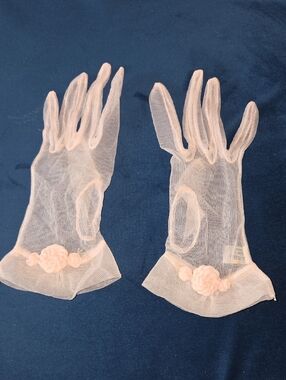 Sheer Pink Floral Cuff Women's Gloves